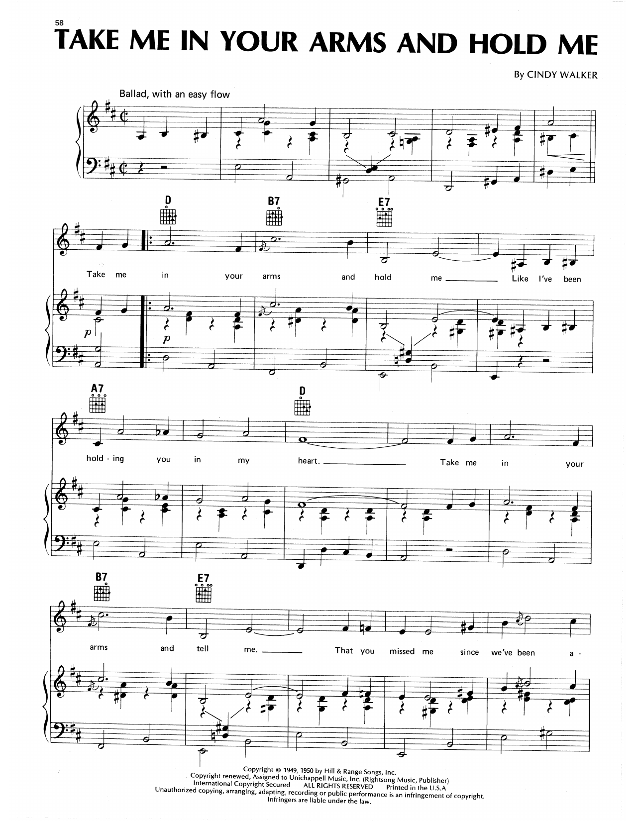 Eddy Arnold Take Me In Your Arms sheet music notes and chords arranged for Piano, Vocal & Guitar Chords (Right-Hand Melody)