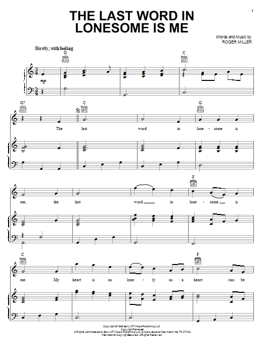 Eddy Arnold The Last Word In Lonesome Is Me sheet music notes and chords arranged for Piano Chords/Lyrics