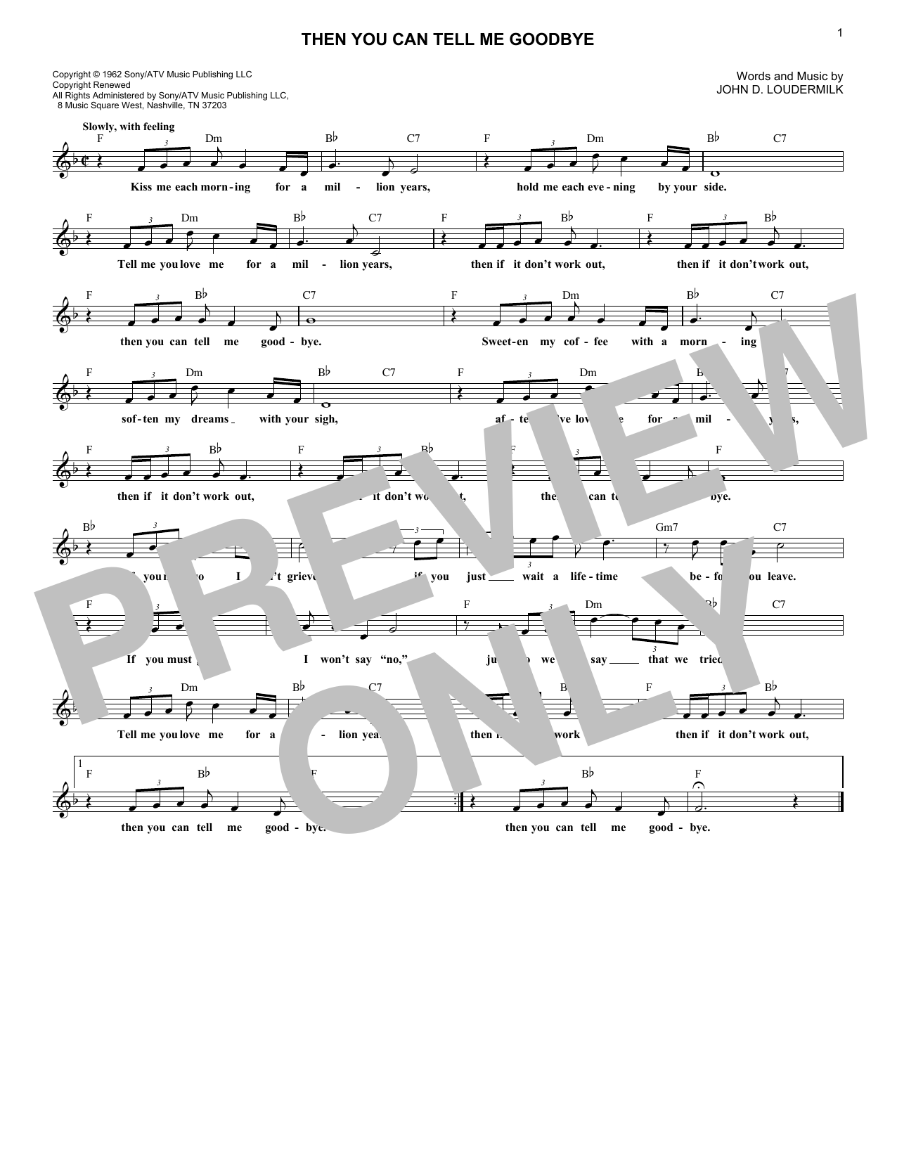 Eddy Arnold Then You Can Tell Me Goodbye sheet music notes and chords arranged for Lead Sheet / Fake Book