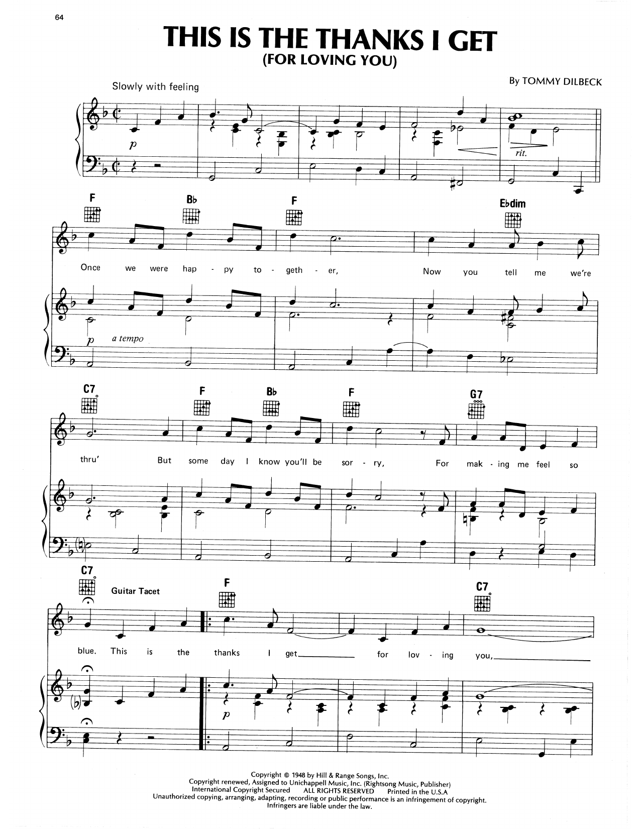 Eddy Arnold This Is The Thanks I Get (For Loving You) sheet music notes and chords arranged for Piano, Vocal & Guitar Chords (Right-Hand Melody)