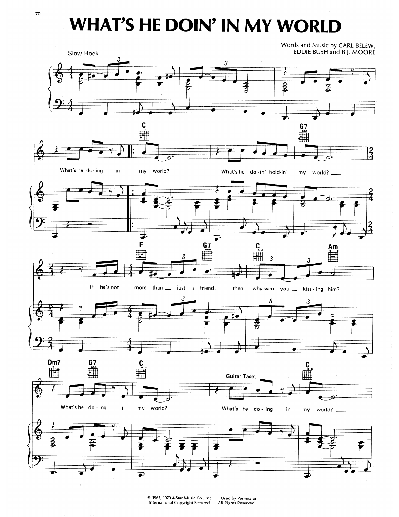 Eddy Arnold What's He Doin In My World sheet music notes and chords arranged for Piano, Vocal & Guitar Chords (Right-Hand Melody)