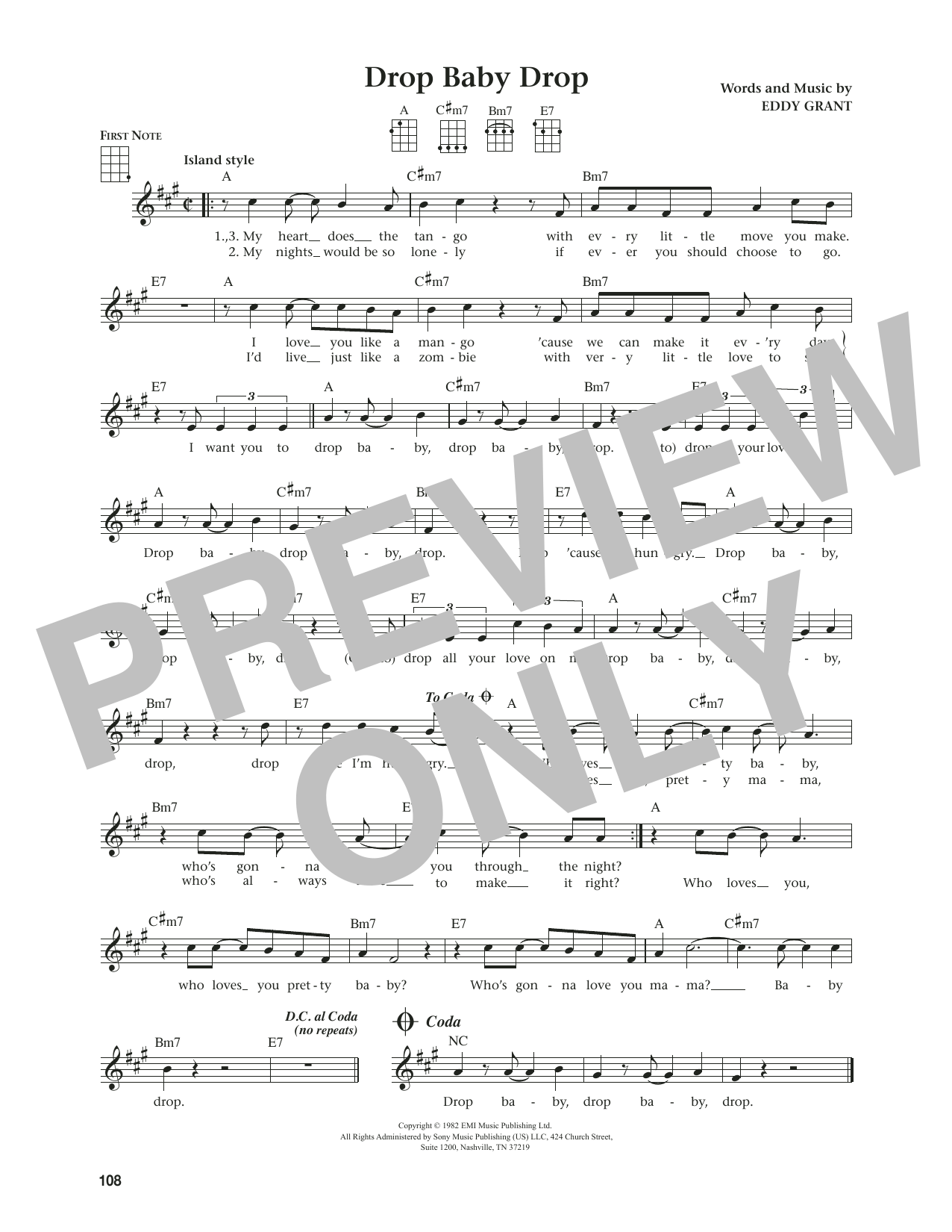 Eddy Grant Drop Baby Drop (from The Daily Ukulele) (arr. Jim Beloff) sheet music notes and chords arranged for Ukulele
