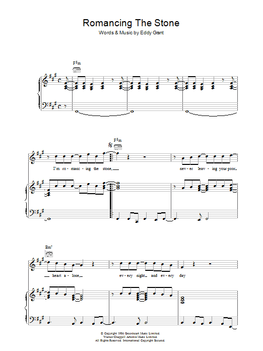 Eddy Grant Romancing The Stone sheet music notes and chords arranged for Piano, Vocal & Guitar Chords