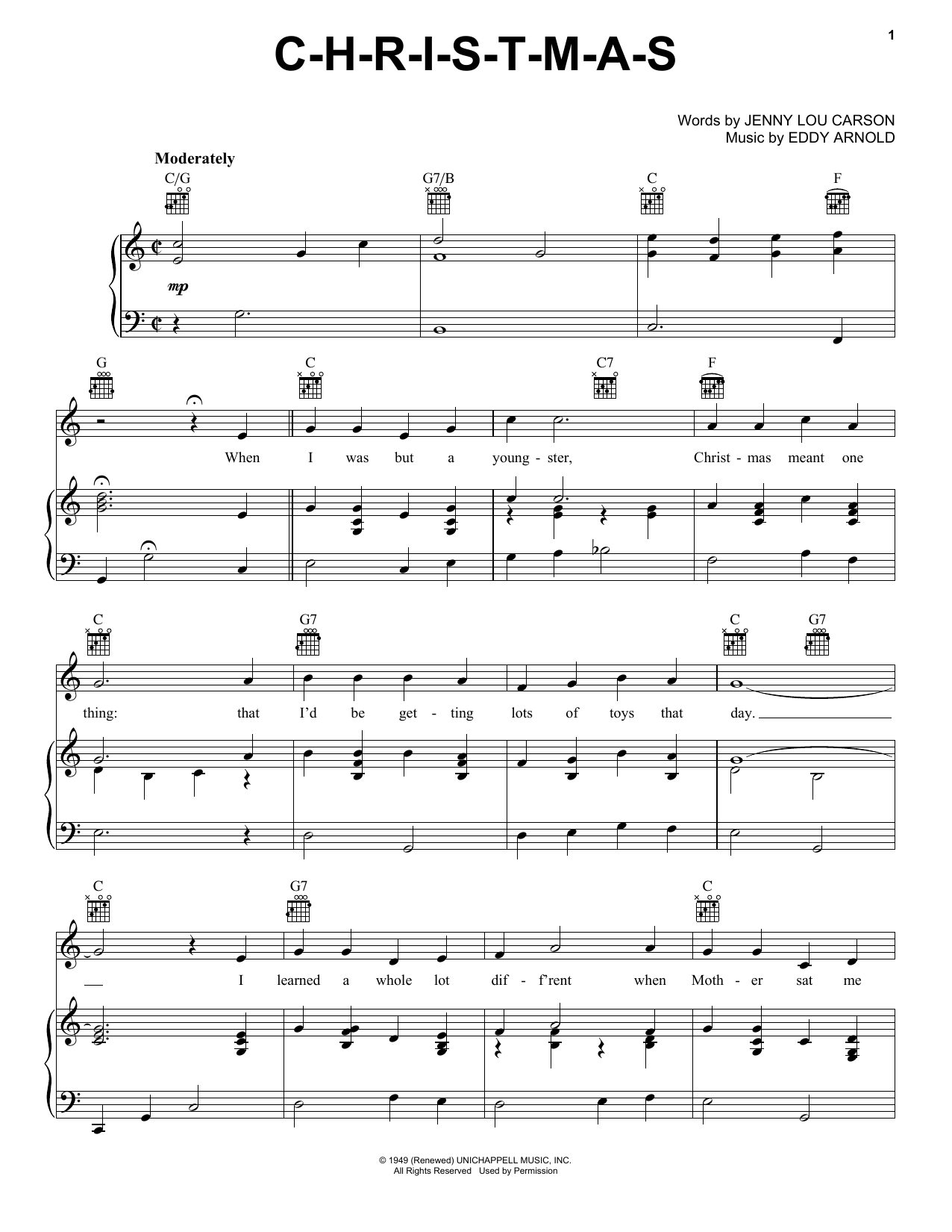 Eddy Arnold C-H-R-I-S-T-M-A-S sheet music notes and chords. Download Printable PDF.