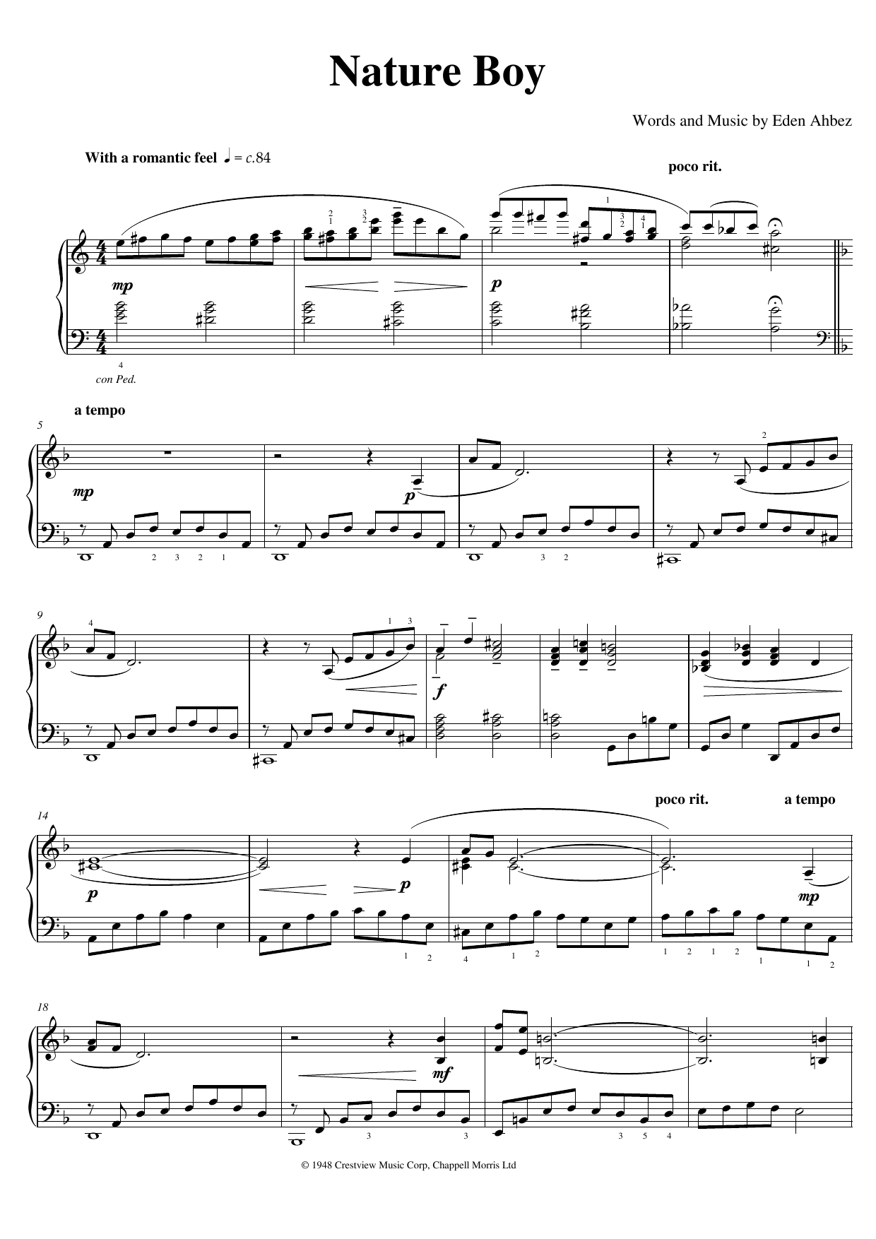 Eden Ahbez Nature Boy (arr. Pam Wedgwood) sheet music notes and chords arranged for Piano Solo