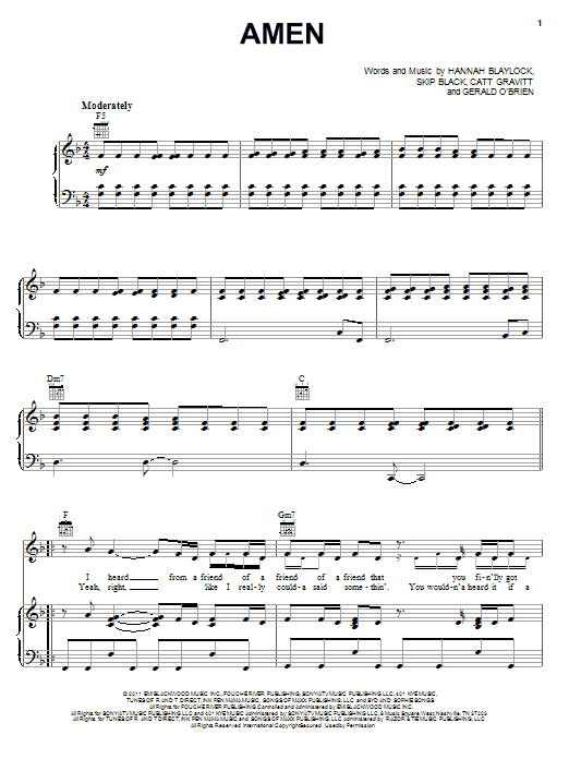 Edens Edge Amen sheet music notes and chords arranged for Piano, Vocal & Guitar Chords (Right-Hand Melody)