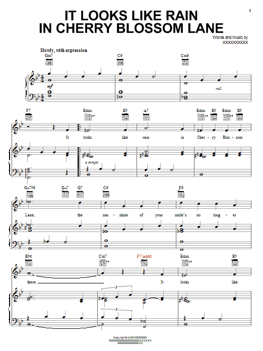 Edgar Leslie It Looks Like Rain In Cherry Blossom Lane sheet music notes and chords arranged for Piano, Vocal & Guitar Chords (Right-Hand Melody)