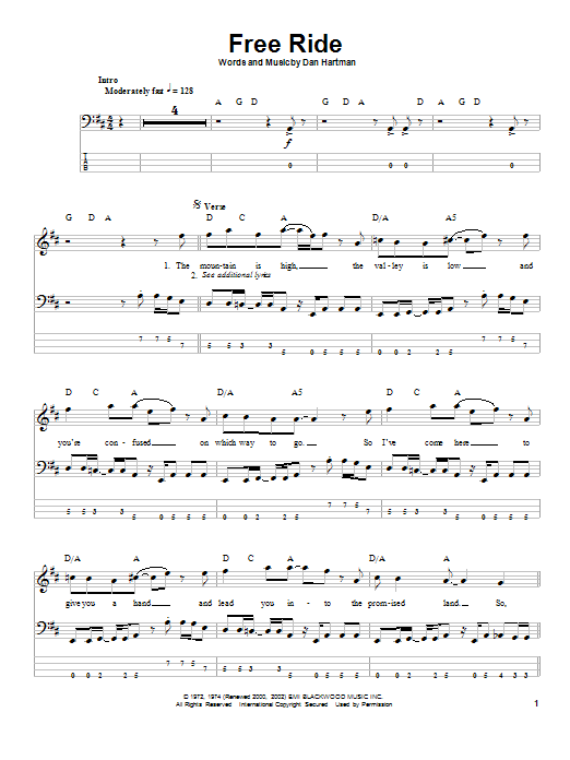 The Edgar Winter Group Free Ride sheet music notes and chords arranged for Lead Sheet / Fake Book