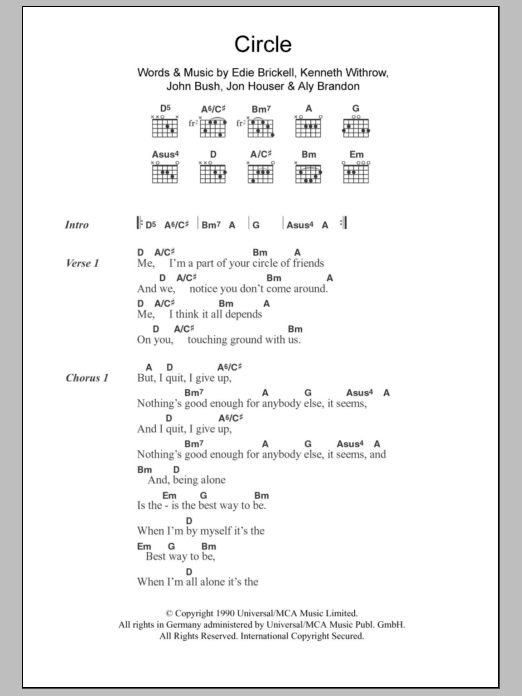 Edie Brickell Circle sheet music notes and chords arranged for Guitar Chords/Lyrics