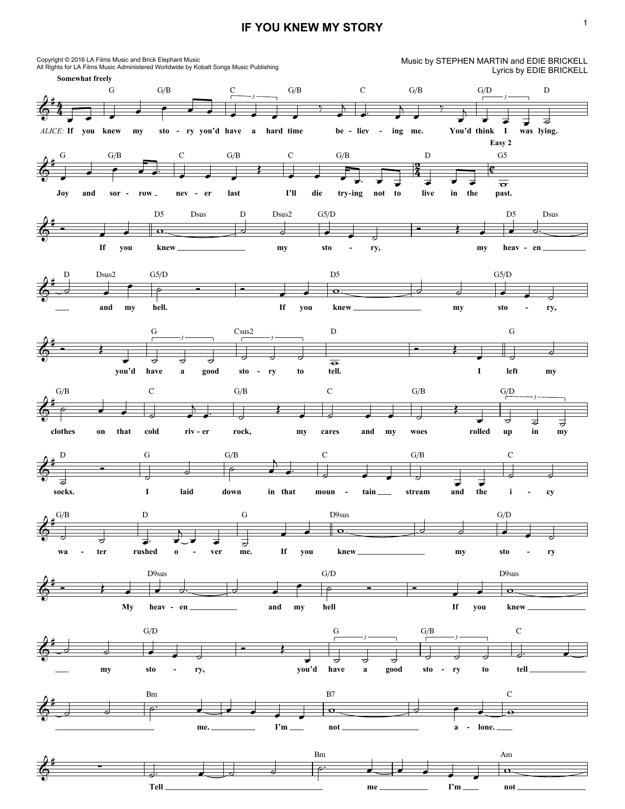 Edie Brickell If You Knew My Story (from Bright Star) sheet music notes and chords arranged for Lead Sheet / Fake Book