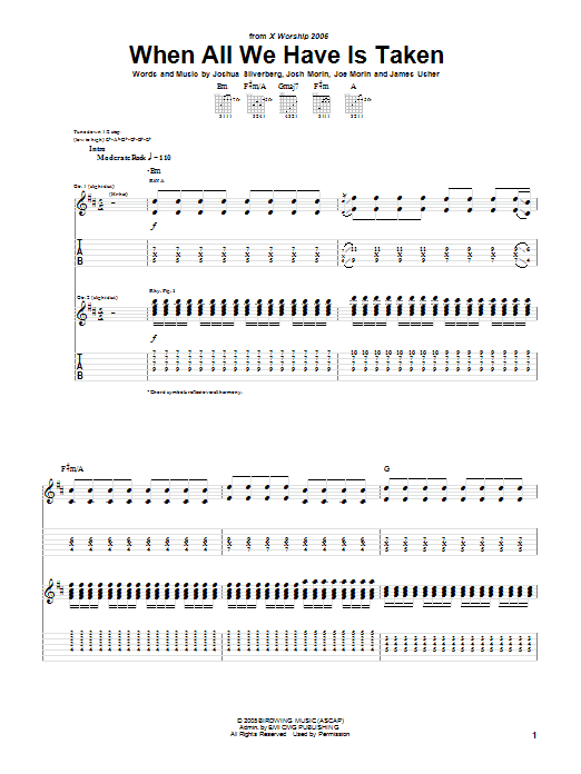 Edison Glass When All We Have Is Taken sheet music notes and chords arranged for Guitar Tab