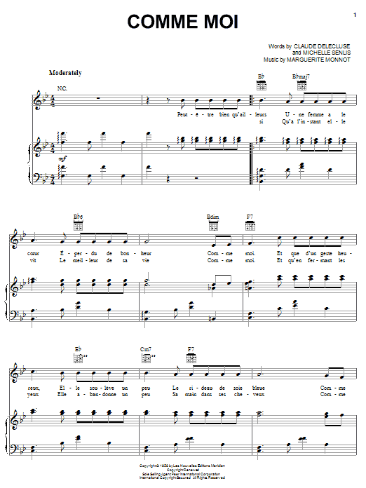 Edith Piaf Comme Moi sheet music notes and chords arranged for Piano, Vocal & Guitar Chords (Right-Hand Melody)