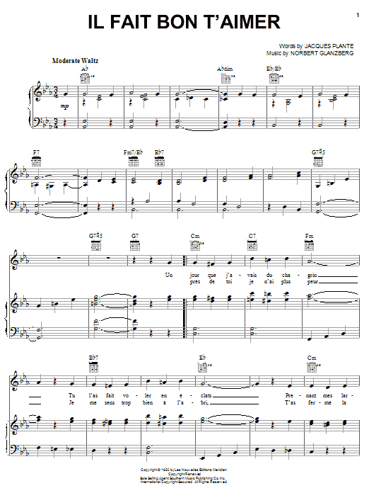 Edith Piaf Il Fait Bon T'aimer sheet music notes and chords arranged for Piano, Vocal & Guitar Chords (Right-Hand Melody)