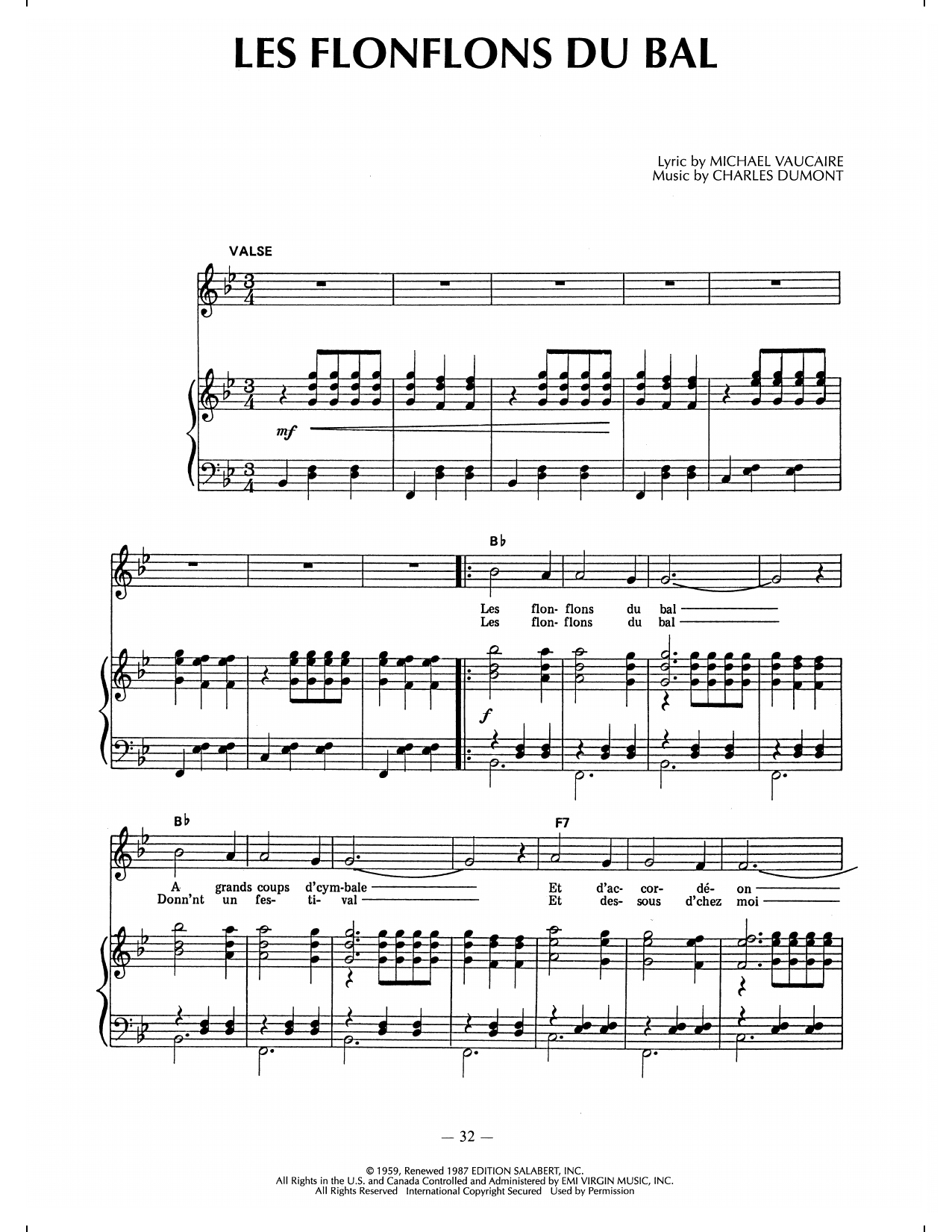 Edith Piaf Les Flonflons Du Bal sheet music notes and chords arranged for Piano, Vocal & Guitar Chords (Right-Hand Melody)