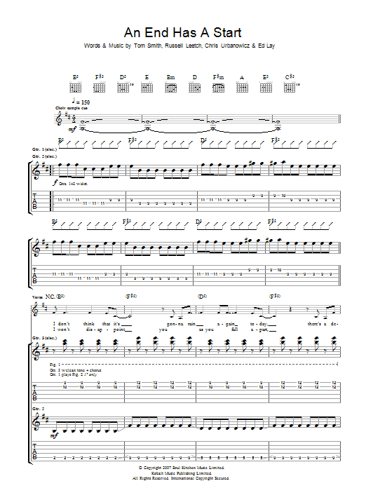 Editors An End Has A Start sheet music notes and chords arranged for Guitar Chords/Lyrics