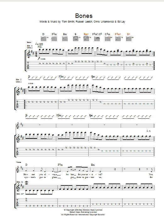 Editors Bones sheet music notes and chords arranged for Guitar Tab