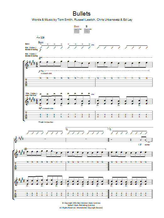 Editors Bullets sheet music notes and chords arranged for Guitar Tab