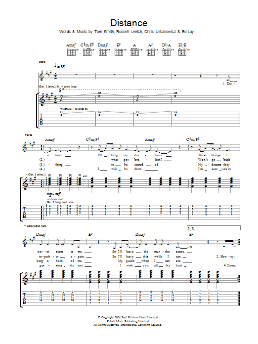 Editors Distance sheet music notes and chords arranged for Guitar Tab