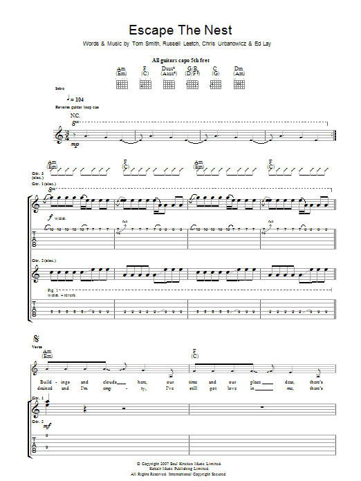 Editors Escape The Nest sheet music notes and chords arranged for Guitar Tab