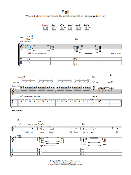 Editors Fall sheet music notes and chords arranged for Guitar Tab