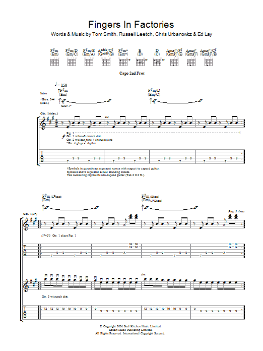 Editors Fingers In The Factories sheet music notes and chords arranged for Guitar Tab