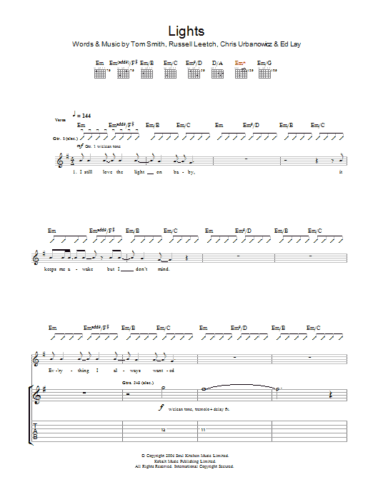 Editors Lights sheet music notes and chords arranged for Guitar Tab