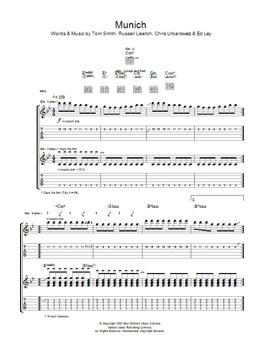Editors Munich sheet music notes and chords arranged for Guitar Tab