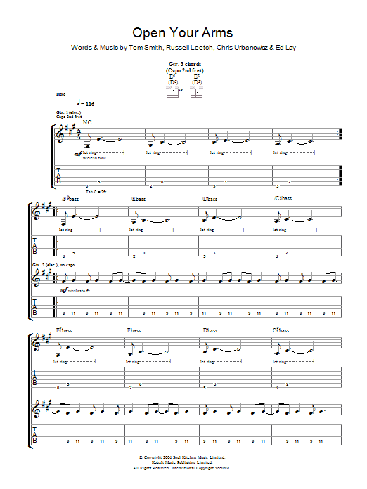 Editors Open Your Arms sheet music notes and chords arranged for Guitar Tab