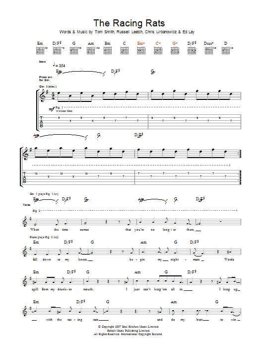 Editors The Racing Rats sheet music notes and chords arranged for Guitar Tab