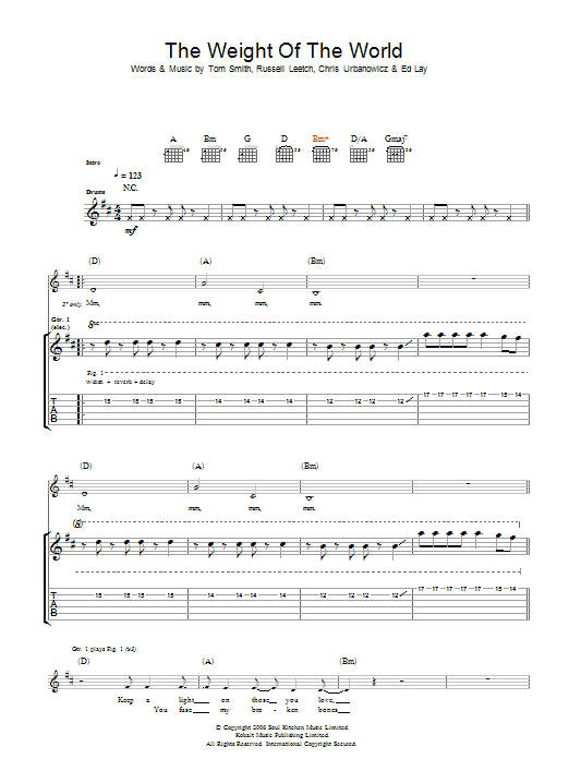 Editors The Weight Of The World sheet music notes and chords arranged for Guitar Tab