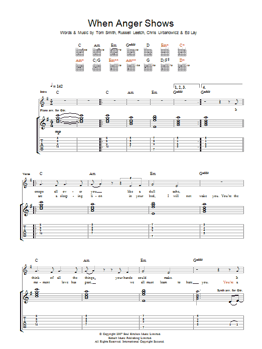 Editors When Anger Shows sheet music notes and chords arranged for Guitar Tab