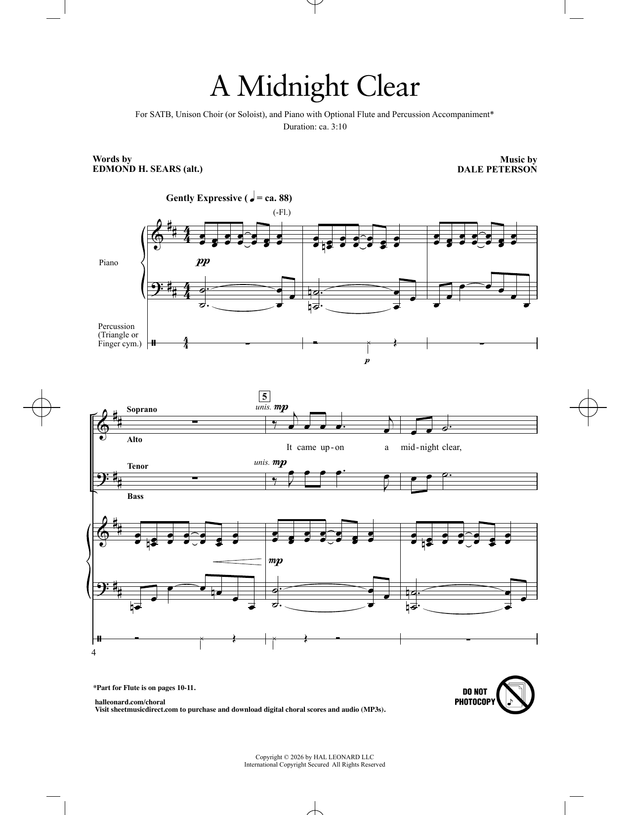Edmond H. Sears A Midnight Clear sheet music notes and chords arranged for SATB Choir