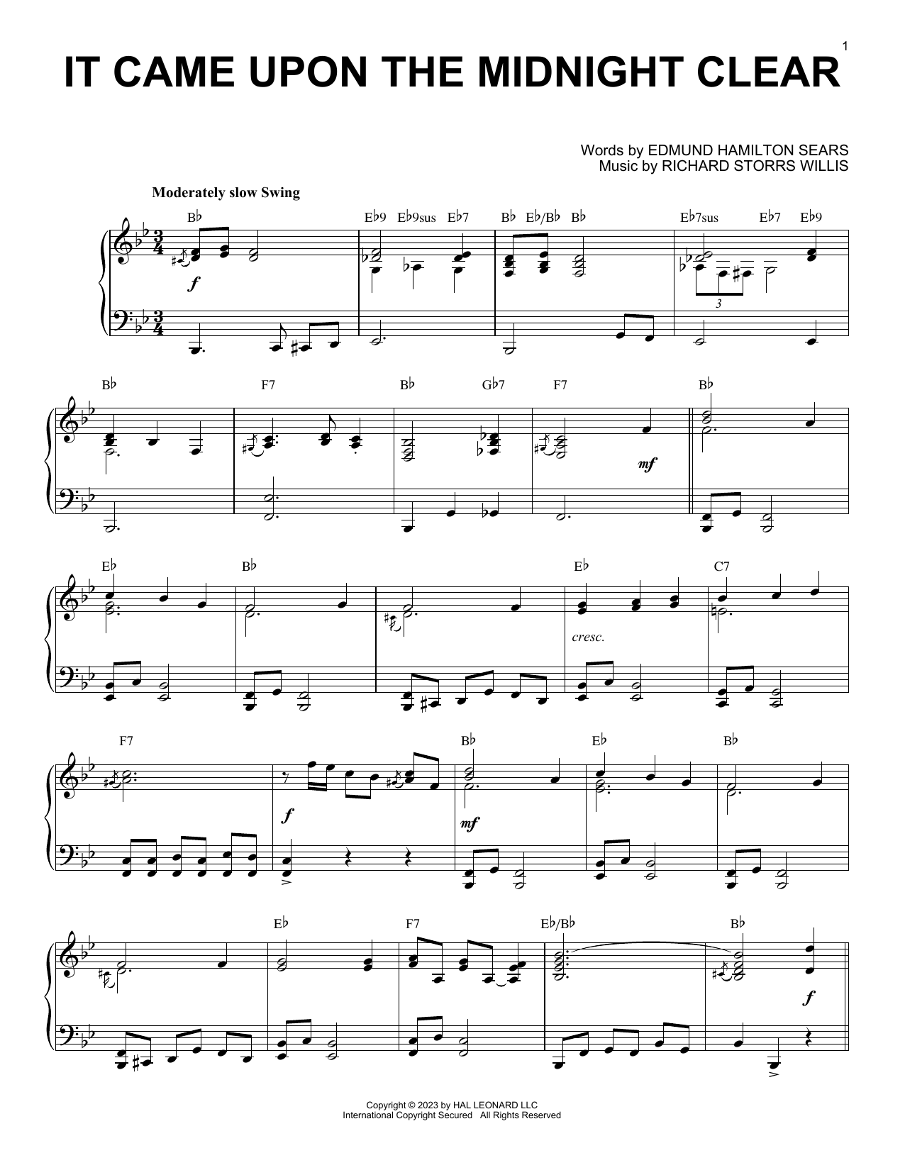 Edmund Hamilton Sears It Came Upon The Midnight Clear [Boogie Woogie version] (arr. Brent Edstrom) sheet music notes and chords arranged for Piano Solo