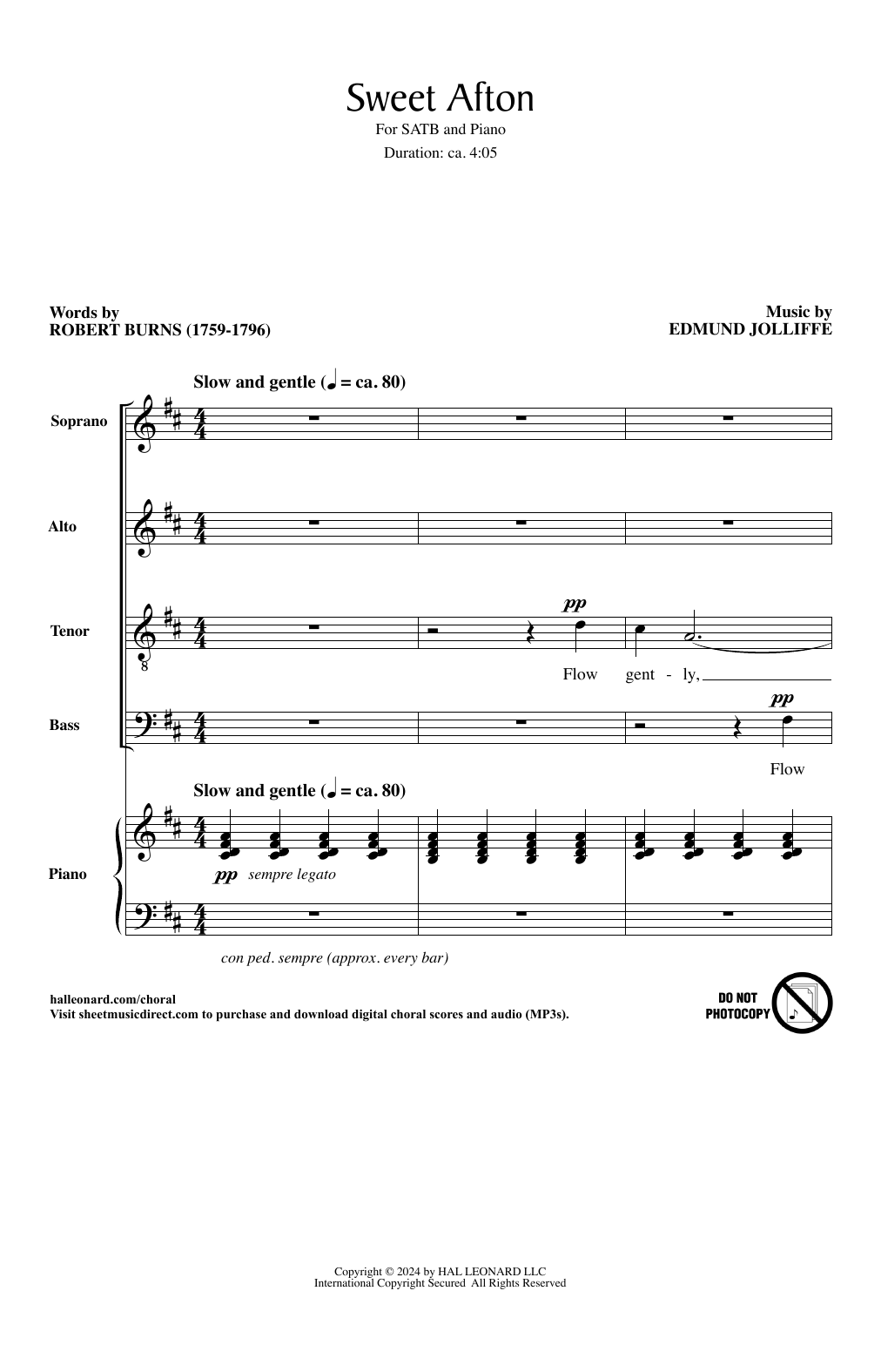 Edmund Jolliffe Sweet Afton sheet music notes and chords arranged for SATB Choir