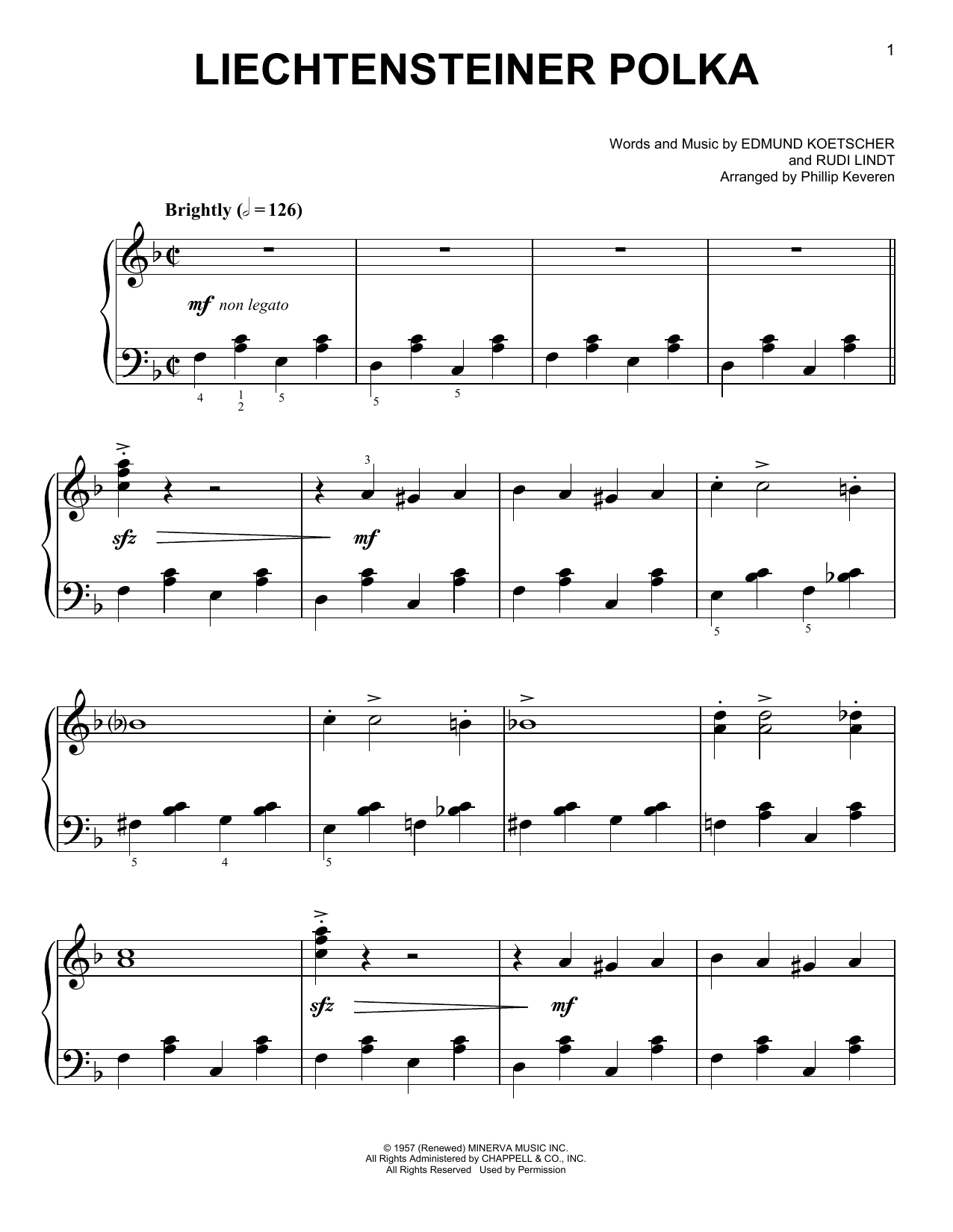 Edmund Koetscher Liechtensteiner Polka [Classical version] (arr. Phillip Keveren) sheet music notes and chords arranged for Easy Piano
