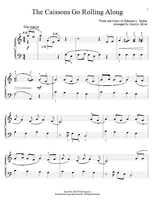 Edmund L. Gruber The Caissons Go Rolling Along (arr. Carolyn Miller) sheet music notes and chords arranged for Educational Piano