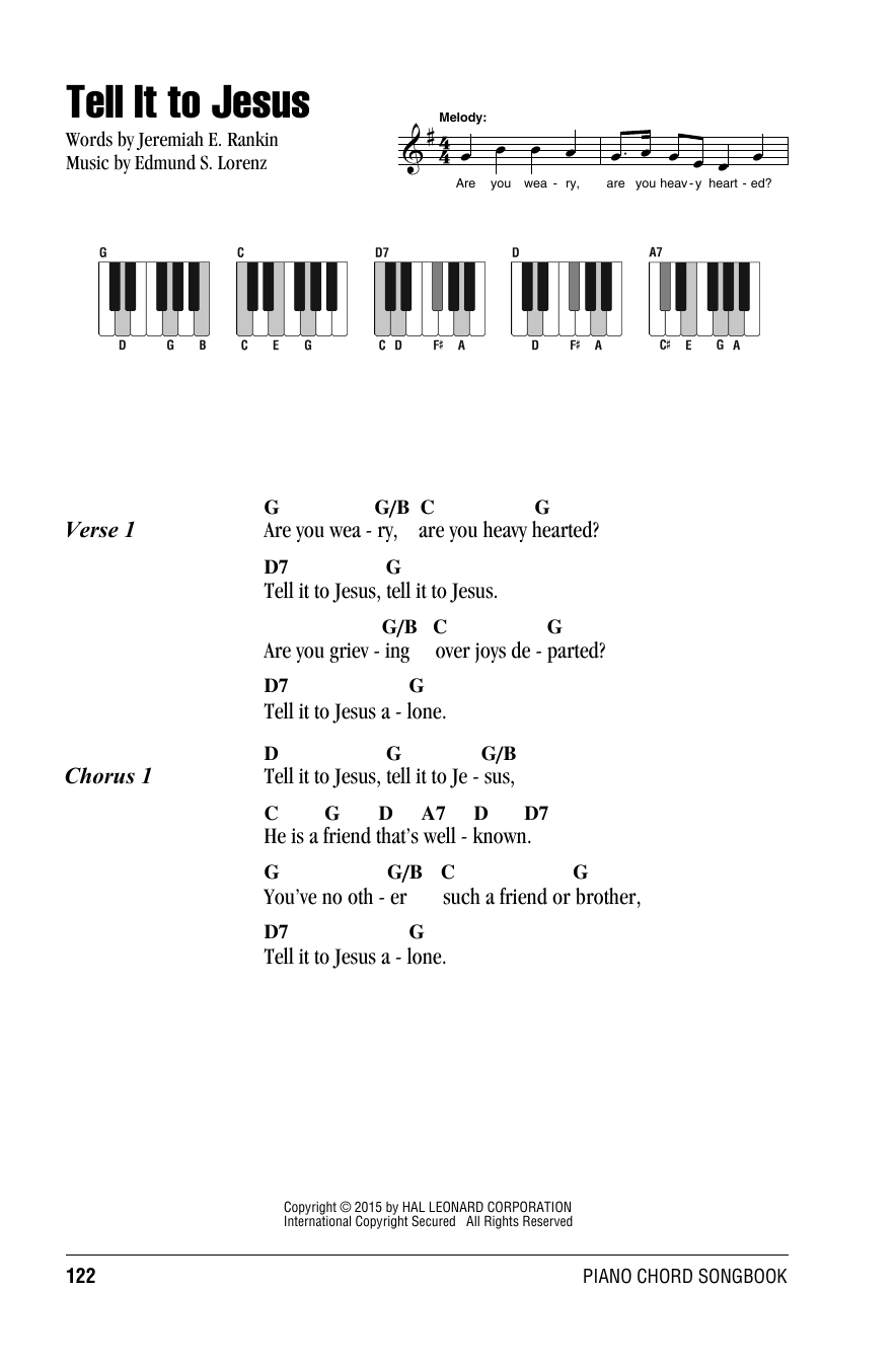 Edmund S. Lorenz Tell It To Jesus sheet music notes and chords arranged for Piano Chords/Lyrics
