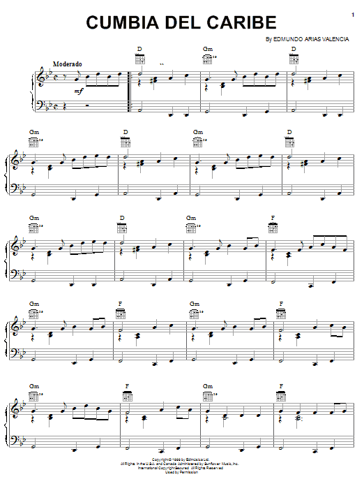 Edmundo Arias Valencia Cumbia Del Caribe sheet music notes and chords arranged for Piano, Vocal & Guitar Chords (Right-Hand Melody)