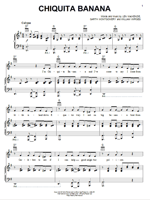 Edmundo Ros Chiquita Banana sheet music notes and chords arranged for Piano, Vocal & Guitar Chords (Right-Hand Melody)
