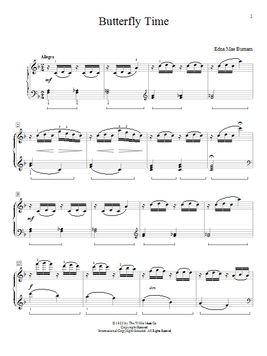 Edna Mae Burnam Butterfly Time sheet music notes and chords arranged for Educational Piano