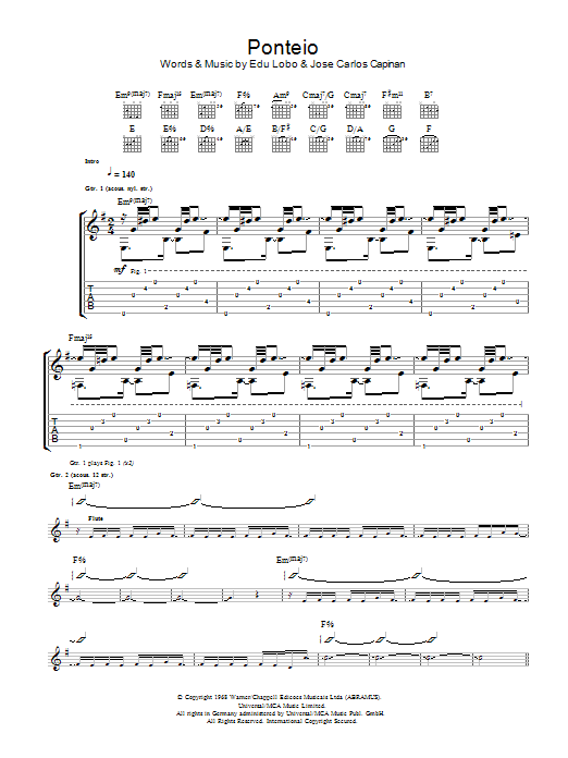 Edu Lobo Ponteio sheet music notes and chords arranged for Guitar Tab