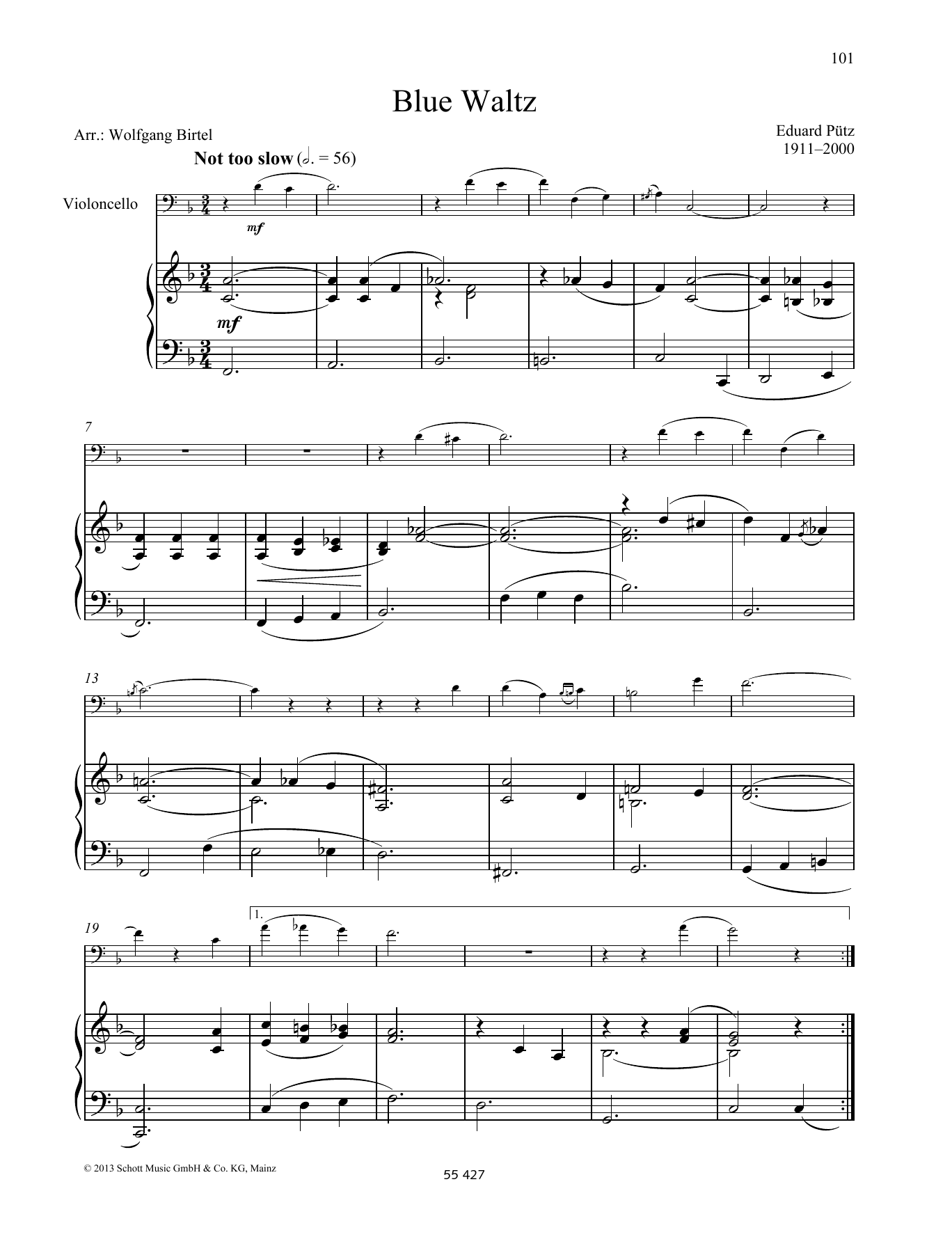 Eduard Putz Blue Waltz sheet music notes and chords arranged for String Solo