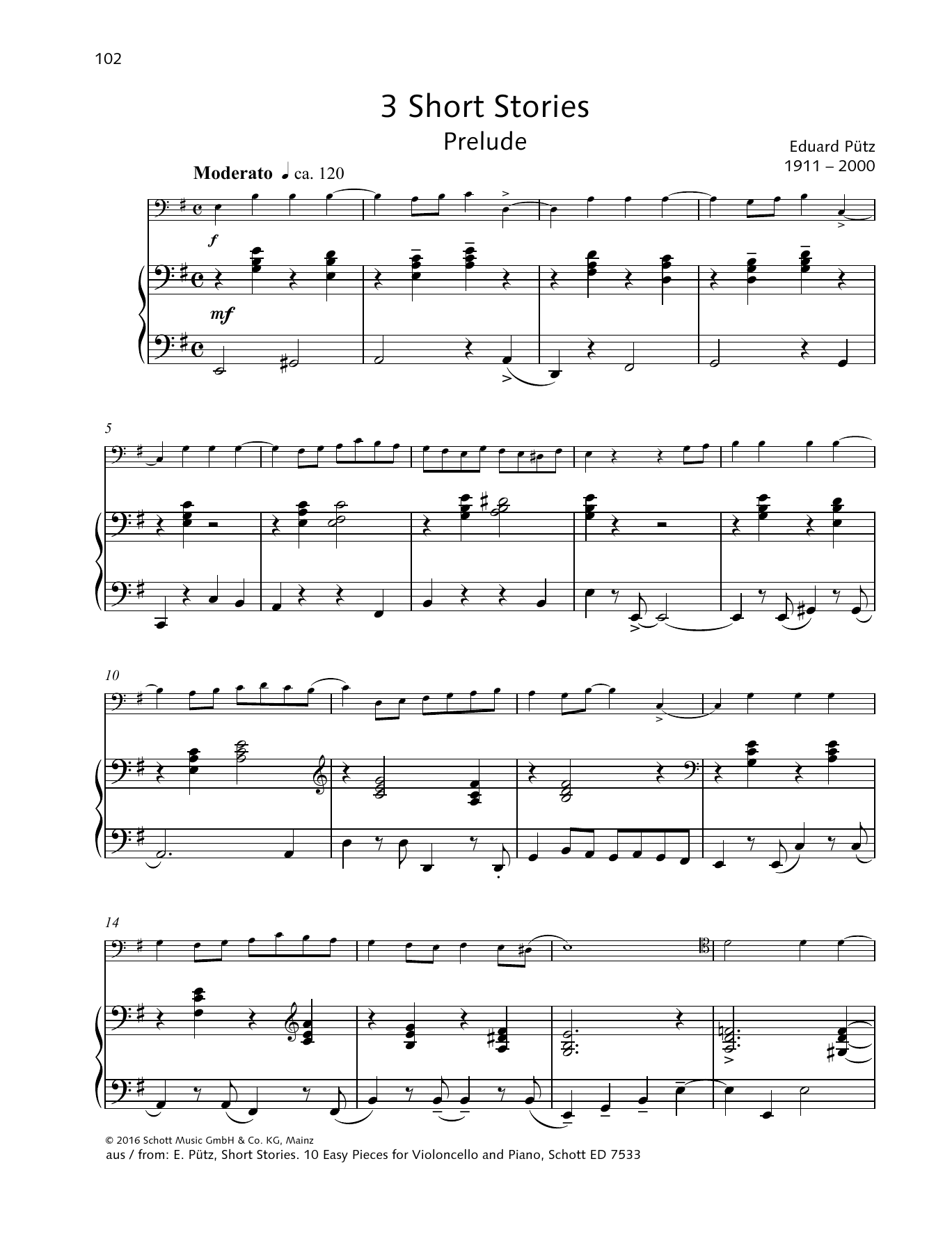 Eduard Pütz Prélude sheet music notes and chords arranged for String Solo