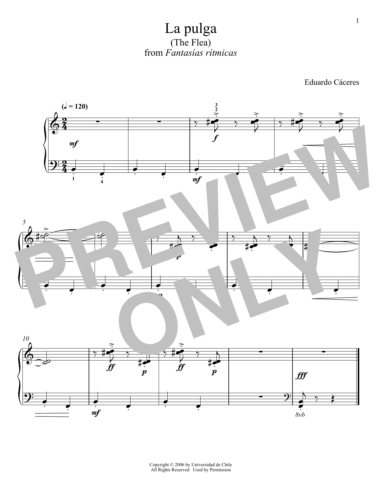 Eduardo Cáceres La Pulga sheet music notes and chords arranged for Piano Solo