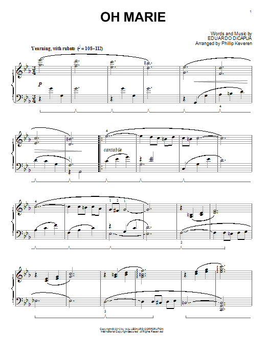 Eduardo di Capua Oh Marie (arr. Phillip Keveren) sheet music notes and chords arranged for Piano Solo