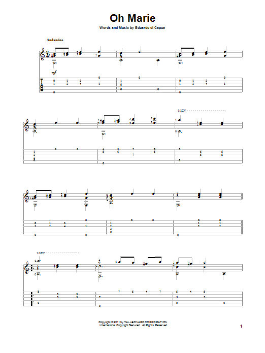 Eduardo di Capua Oh Marie sheet music notes and chords arranged for Piano, Vocal & Guitar Chords (Right-Hand Melody)