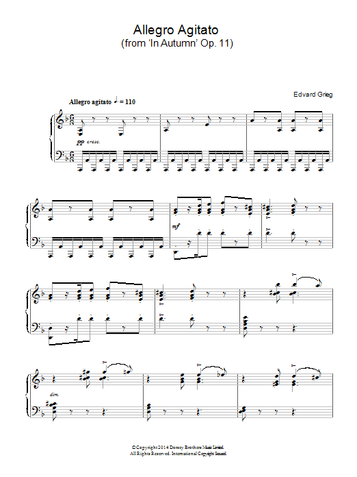 Edvard Grieg Allegro Agitato (from 'In Autumn' Op. 11) sheet music notes and chords arranged for Piano Solo