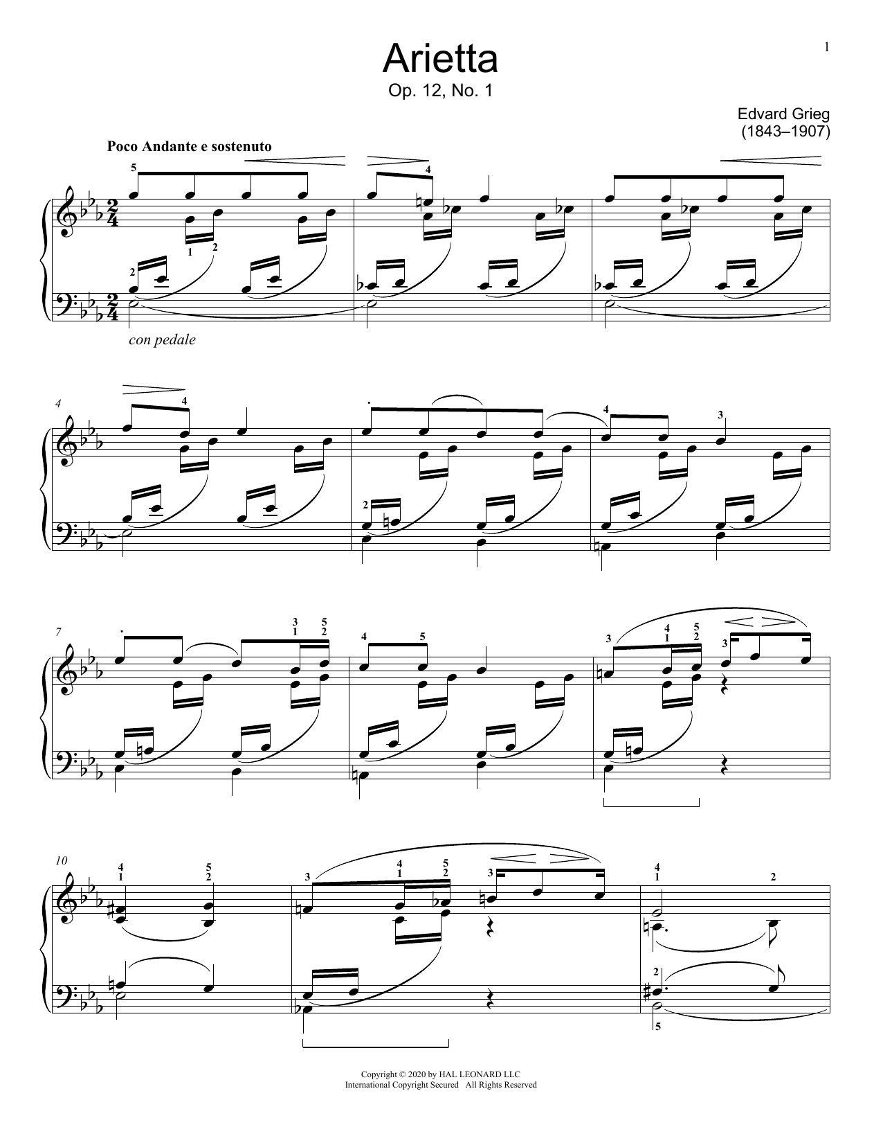 Edvard Grieg Arietta, Op. 12, No. 1 sheet music notes and chords arranged for Piano Solo
