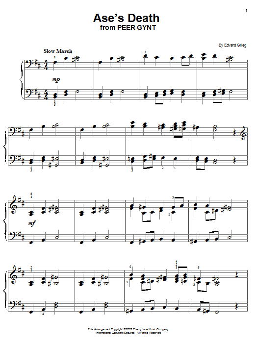 Edvard Grieg Ase's Death sheet music notes and chords arranged for Easy Piano