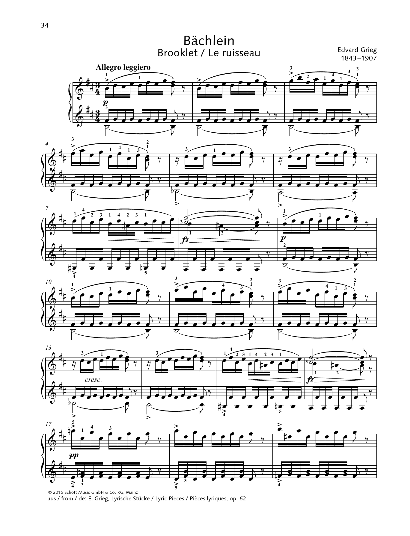 Edvard Grieg Brooklet sheet music notes and chords arranged for Piano Solo